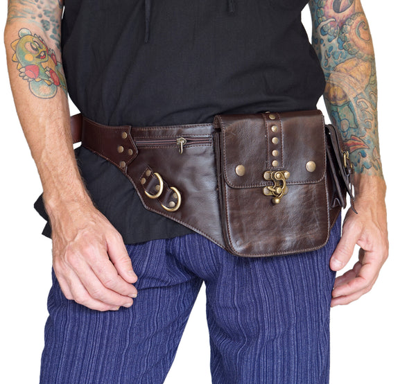 Satchel Swing Latch' Medieval Leather Utility Belt, Boho - Black
