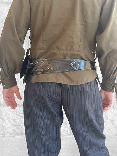 Satchel Swing Latch' Medieval Leather Utility Belt, Boho - Black