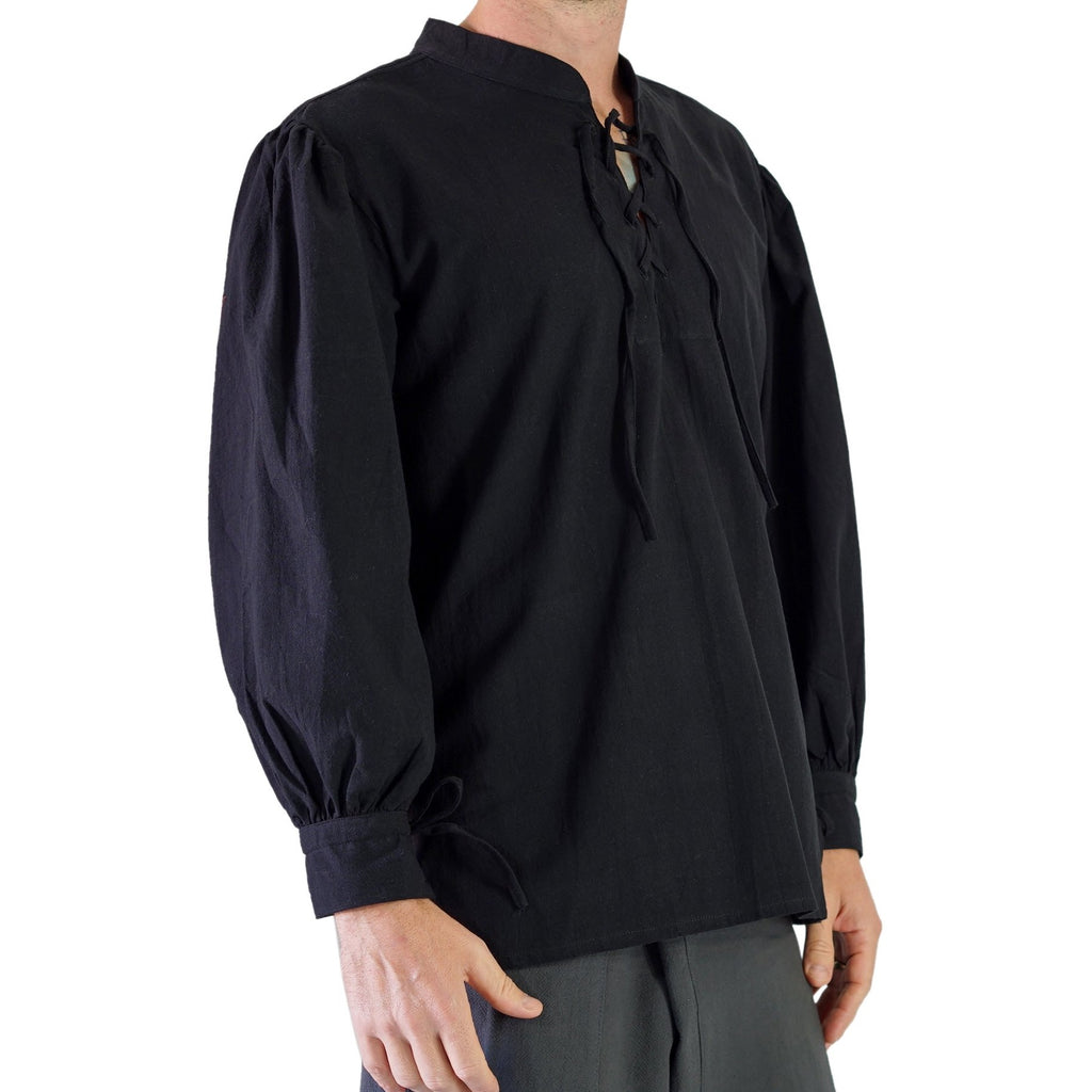 'Merchant' Renaissance Shirt, High Collar - Black – Zootzu Garb